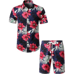 Jogal Men's Casual Short-Sleeved Hawaiian Shirt, Floral Pattern