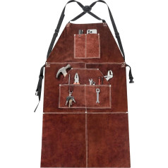 Yorbay Leather Welding Apron Heat Resistant Flame Retardant Work Apron with 5 Pockets Adjustable Protective Clothing, brown