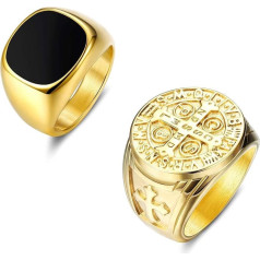 Adramata Wide Signet Ring Stainless Steel Rings Men Preferred Fashion Enamel Religious Cross Crown Carved Ring Gold Vintage Hip Hop Rock Viking Rings Engagement Friendship Ring