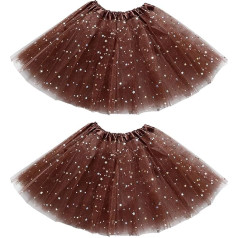 EUPSIIU 2 Pieces Tutu Star Mini Skirt, Tulle Skirt Children's Girls Skirts Tutu, Princess Tulle Skirt, 3 Layers Tulle Sequin Ballet Dance Skirt (Brown)