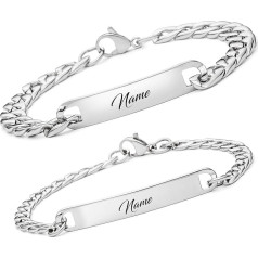BAVELA Partner Bracelets with Engraving, Personalised Bracelets, Partner Bracelet for Couples, in Silver and Black