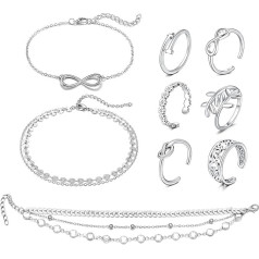 JFORYOU Toe Rings Open Adjustable Toe Ring, Anklet Chains Bracelets Foot Jewellery Set for Women Girls