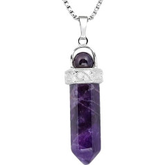 KYEYGWO Pointed Healing Stone Pendant, Necklace for Men and Women, Hexagon, Silver-Plated, Reiki, Chakra, Polished Stone Pendulum, Unisex