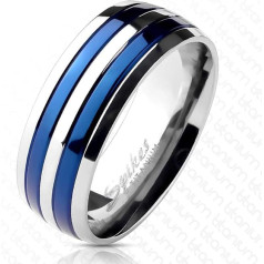Bungsa Ring Blue Stripes Titanium Women & Men 49-70 (Women's Men's Finger Ring Fashion Ring Jewellery Partner Rings Engagement Rings Wedding Rings Women's Ring Stainless Steel Ring Surgical Steel)