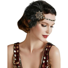 Coucoland 1920s Feather Headband, Women’s 20s Style Flapper Charleston Hairband, Great Gatsby Women's Fancy Dress Costume, Accessories. - black gold