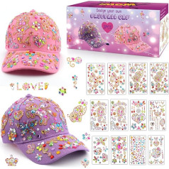 Gifts for Girls DIY Baseball Cap, Cap Design Yourself with Jewel Stickers, Easter First Day of School Birthday Gift Girls 4 5 6 7 8 9 10 11 12 Years, Baseball Cap Craft Set Hat School Children
