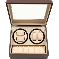 TONFEION Automatic Watch Winder Box, Watch Stand, Watch Winder, Luxury Watch Winder for 4 Automatic Watches + 6 Grids Watch Storage Cases, Low Noise (Brown), black, Modern