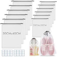 Pack of 12 Travel Shoe Bags, Portable Shoe Bag, Transparent, PE Waterproof Shoe Bags with Drawstring, Shoe Bag, Travel Essentials for Men and Women (2 Sizes), White, Modern