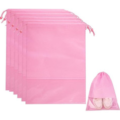 Ulife Mall Pack of 6 Shoe Bags, Water-Repellent Shoe Bag, Dustproof Shoe Bag Set with Drawstring and Transparent Window for Travel or Home Storage, Pink