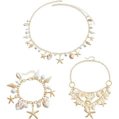 FDGGT 1 Necklace, 1 Bracelet, 1 Waist Chain, Shell Jewellery Decoration, Metal Jewellery, Beach Jewellery For Girls