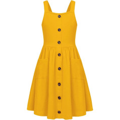 Arshiner Girls' Sleeveless Children's Dress Button Down Strap Dress Summer Cotton Swing Dress Festive A-line Casual Dress Elegant Dress for Girls 5-14 Years
