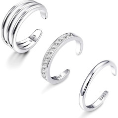 LOLIAS 925 Sterling Silver Open Rings Adjustable Toe Rings Set Finger Ring Fashion Joint Ring for Women Girls Hypoallergenic Open Heart Toe Rings Tail Finger Flower Rings Beach Foot Ring Jewellery