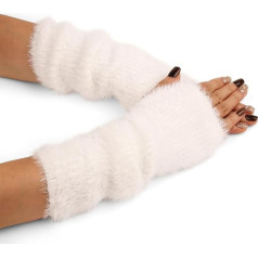 Auiremrti White Fingerless Arm Warmers for Women, Polyester Fibre Classic Hand Warmers, Soft and Warm Gloves for Autumn and Winter, Fashionable, Warm, Hypoallergenic, White