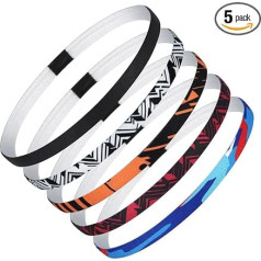 Blooms Unisex Sports Headbands, 5 Pieces, Hair Band, Thin Hair Band, Boys, Children, Elastic Headband, Men's Sports Non-Slip Headbands, Thin Hair Band for Football, Yoga, Running