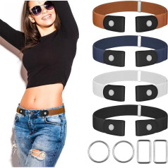 SMUJU Pack of 4: Belt without Buckle, Durable Elastic Belt, Adjustable Buckle-Free Belt, Stretch Belt for Jeans, Trousers, Dress, Adjustable Invisible Belt for Women