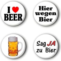 4 Beer Buttons Pins, Badges Beer Button Set #1 (2.5 cm)