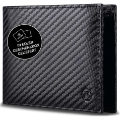 RUTAKO Men's Leather Wallet with RFID Protection - Large Wallet with Coin Compartment - Genuine Leather Wallet for Men - Wallet Wallet, carbon black, Landscape