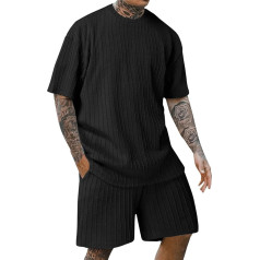 TIMELYE 2-Piece Men's Summer Outfit Plain Activewear Shorts and T-Shirt Set Leisure Short Sleeve Two Piece Beach Outfits Soft Oversized T-Shirts Lightweight Sports Leisure Suit Sportswear Men