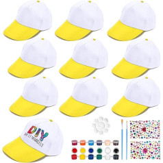 LXWINNER Pack of 10 Graffiti Caps, Children's Caps for Painting, DIY Baseball Cap with Gemstone Stickers, Children's Baseball Cap, White Children, Birthday Gift Girls 4 5 6 7 8 9 10 11 Years