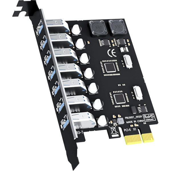 GLOTRENDS U3057 7-Port USB 3.0 Type-A 5Gbps PCIe Expansion Card for Intel, AMD, and ARM Platform, Compatible with Windows and Linux (Does Not Support Mac OS)
