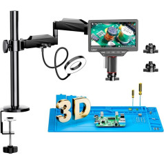 Elikliv 3D 3K Digital Soldering Microscope with Magnetic Double Lens, EM3K-3D HDMI Soldering Microscope with Flex Arm, 7 Inch Coin Microscope, Ring Light, Microscope with Screen, Electronic Repair Mat