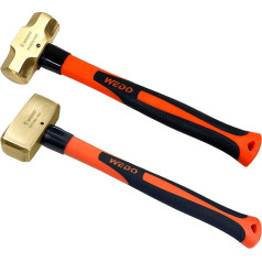 WEDO 2 Piece Brass Hammer Set, 3lb Sledgehammer + 3lb Beater Hammer, Brass Crack Hammer Set with Fiberglass Handle, Non Magnetic, Forged, Corrosion Resistant, DIN Standard
