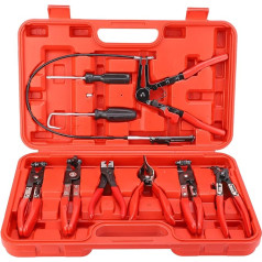 Clip Pliers Set, Tool Box, 9 Pieces, Flexible Hose Clamp, Clip Clier Set, Swivel Jaw, Flat Angled Band, Automotive Tools, Hose Clamps, Pliers Set