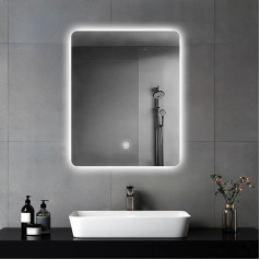 Bathroom Wall Mirror, Bathroom Mirror with Lighting, Mirror with LED Light, Touch Switch and 3 Colours, Dimmable (45 x 60 cm)