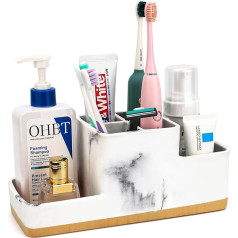 Toothbrush Holder for Bathroom Bathroom Organizer Countertop Rectangle 5 Compartments Storage for Toothpaste/Toothpaste/Razor and Other Items, White Resin of Marble