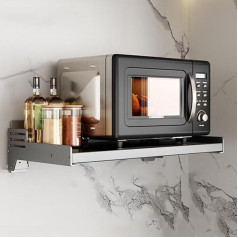 Microwave Shelf Hanging, Microwave Shelf Wall for Kitchen, Carbon Steel Microwave Holder, Microwave Holder Adhesive Mounting or Drilling Mounting, 49 x 37 x 11.5 cm