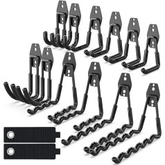 Pack of 14 Wall Hooks Garage Hooks Heavy Duty Double Hooks Multi Size Garage Storage Hooks for Ladder Garden Bicycle Devices