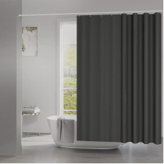 WOLTU Shower Curtain 200 x 200 cm Bath Curtain Anti-Mould Antibacterial Waterproof Polyester Fabric Washable Bath Curtain Dark Grey with 12 Shower Curtain Rings for Bath and Shower