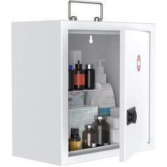 Uniclife Wall Mounted Medicine Cabinet with Combination Lock and Handle, Locking, First Aid Cabinet, Lockable, Medicine Organiser, Safe Steel Wall Cabinet, Metal Storage Box, White