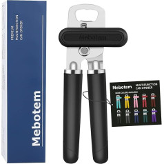 Can Opener, Manual Hand, Heavy Duty Hand Can Opener, Smooth Edges, Comfortable Grip, Safety Can Opener, Oversized Easy Turn Knob, Built in Bottle Opener, Black