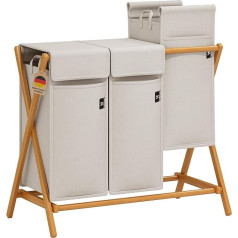 AdelDream Laundry Basket, 3 Compartments, 150 L, Bamboo Laundry Hamper, Laundry Sorting System, X-Shaped Laundry Basket, Laundry Baskets, Laundry Sorter