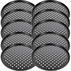 Schramm® 2, 4 or 10 pieces pizza trays perforated round diameter 33 cm selectable with and without stand pizza trays round plates coated non-stick coating pizza baking set, size: 10 pieces