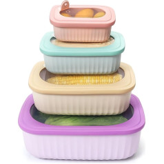 KINGBON Food Storage Containers with Lid, Set of 4, Plastic Storage Containers Set, Airtight Plastic Bowl with Lid, Stackable for Dishwasher, Microwave, Freezer Safe (Rectangular)