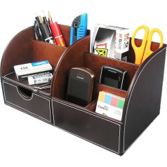 7 Storage Compartment Multifunctional PU Leather Mesh Desk Tidy Organizer Collection Business Card Pen Mobile Phone Remote Control Holder Desk Supplies Organizer Office Desk Organiser Set Office Desktop Pen Holder Business Stationery Leather Storage Boxes