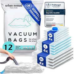 Vacuum Bags Clothing Set of 12, 3 Sizes, Vacuum Bags for Vacuum Cleaners, Reusable, 100% Tight & Robust, Travel Compression Bags, Clothes Bags, Storage Bags, Vacuum Bags, Garment Bag, XL