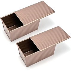 DEDC Bread Pan with Lid, Bread Baking Tin, Loaf Tin, Golden Aluminium Baking Pan for Roasted Bread, Pack of 2
