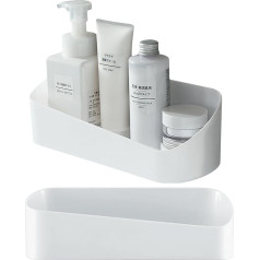 Shower Shelf without Drilling, 2 Pieces Plastic Shower Shelf, Self-Adhesive Bathroom Organiser Shampoo Holder for Shower, for Kitchen and Bathroom with 2 Transparent Stickers (White)