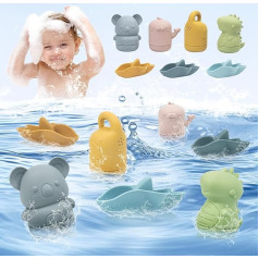 Bath Toy Baby Toy 6 Months, Children's Silicone Stacking Tower, Bath Animals Babies Toddlers, Funny Educational Stacking Cup Silicone Soft and Teething