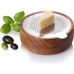 AdHoc GG30 CutnServe Fine Grater with Collection Container, Stainless Steel and Acacia Wood