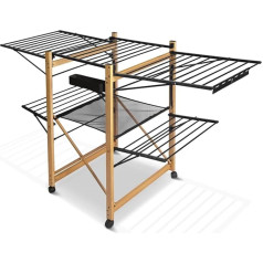 VOUNOT Wäscheständer ausziehbar, Standtrockner aus Rostfreier Stahl, Flügelwäschetrockner Wäschetrockner mit Rollen & Trockenlänge 30m, platzsparend, klappbar 180x105x61cm, in Holz Imitiert Schwarz