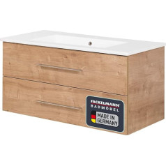 FACKELMANN B.PERFEKT Bathroom Furniture Set of Vanity Unit and Ceramic Basin, Dimensions: 103 x 49 x 47 cm, Material: Chipboard and Ceramic, Colour: AST Oak and White
