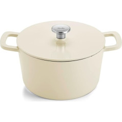 Fissler Moments Collection / Enamelled Cast Iron Round Casserole Dish (Diameter 24 cm) Cast-Iron Casserole Pot Cocotte AromaStar Function, Induction - Ivory White, White