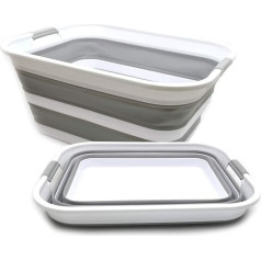SAMMART 42L Collapsible Plastic Laundry Basket - Foldable Pop Up Storage Bin / Organiser - Portable Washing Tray - Space Saving Laundry Basket (Grey)