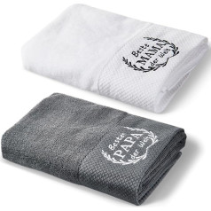 Panelee Pack of 2 Gifts for Mum Dad Parents Hand Towel 50 x 100 cm Best Mum Dad The World Embroidered Towels World Best Mum Dad Towel Shower Towels Father's Day Mother's Day Christmas