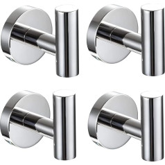 YUET Pack of 4 Towel Hooks Bathroom and Kitchen Towel Holder Bathrobe Wall Coat Hooks SUS 304 Stainless Steel Wall Mounted for Home, Bathroom, Office Door Hanger (4 Silver Polished)