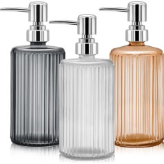 Pack of 3 Glass Soap Dispensers, 17 oz Hand Soap Dispenser, Lotion Liquid Soap Dispenser for Kitchen, Bathroom, Worktop Under Laundry Room (Multi-Colour)